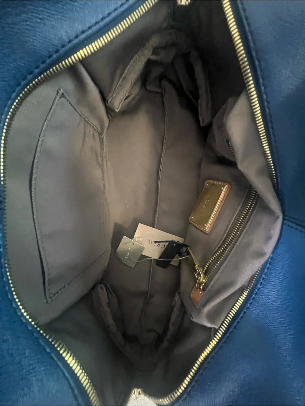 NWT J.Crew Hughes Origami Saffiano Leather Convertible Bag Blue